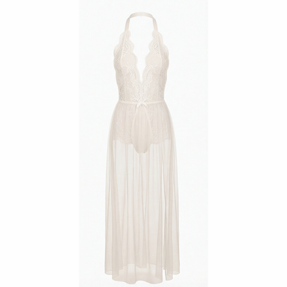 Velaire – Scalloped Lace Bodysuit with Sheer Mesh Train