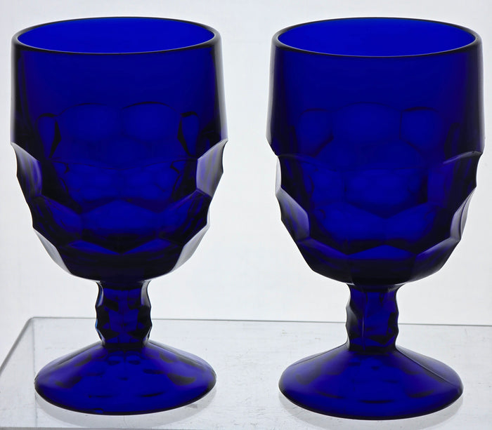 Viking Glass blue goblet honeycomb pair