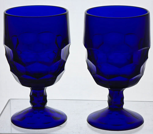 Viking Glass blue goblet honeycomb pair