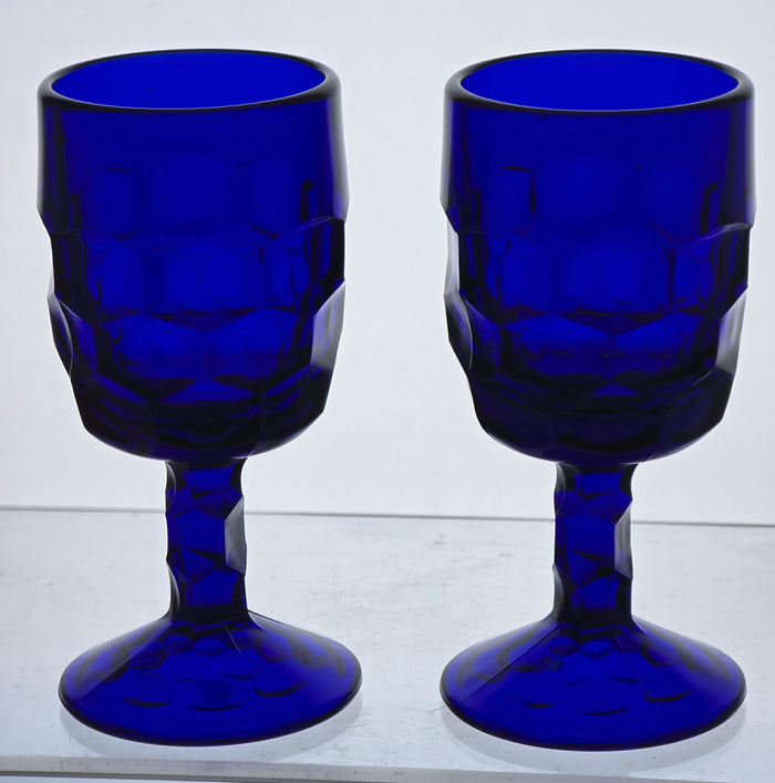 Viking Glass blue wine honeycomb pair