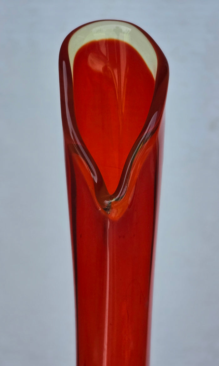 Viking vintage red Glass swung 20" vase