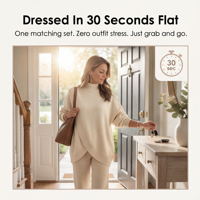 Vivara – Asymmetric Knit Set with Wide Leg Pants