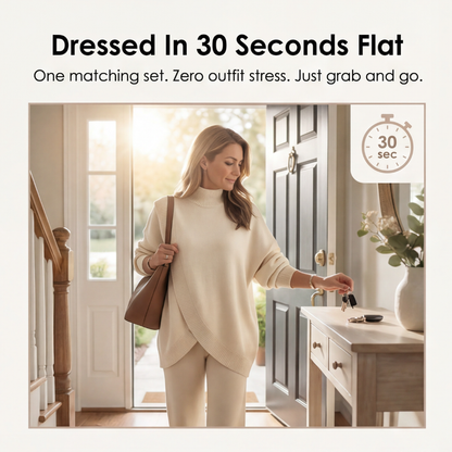 Vivara – Asymmetric Knit Set with Wide Leg Pants