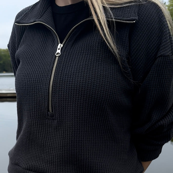 Waffle Half Zip Sweater