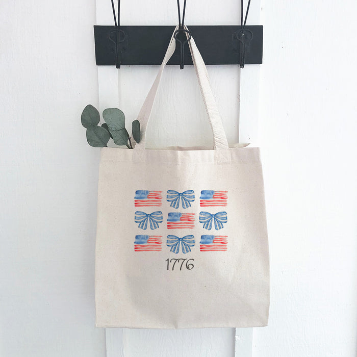 Watercolor Flags & Bows - Patriotic Canvas Tote Bag