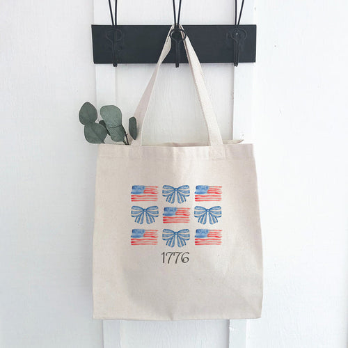 Watercolor Flags & Bows - Patriotic Canvas Tote Bag