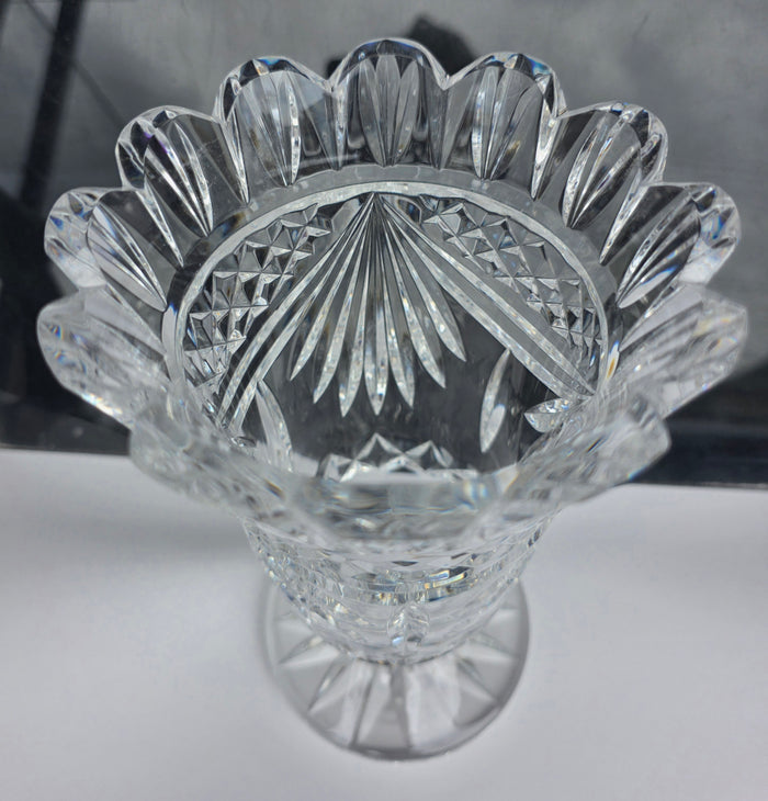 Waterford GLASS signed gegorgan vase  footed old cut in Ireland 95WS