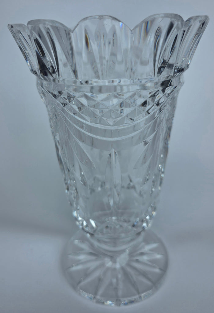 Waterford GLASS signed gegorgan vase  footed old cut in Ireland 95WS