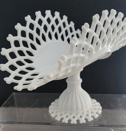 Westmoreland open lattice edge milk Glass banana fruit pedestal bowl