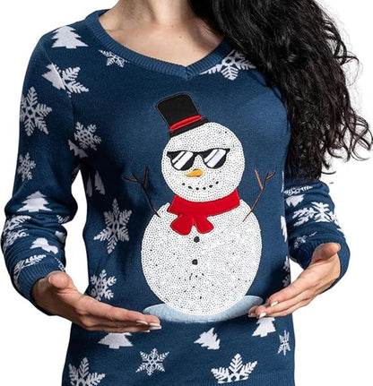 Women’s Flashy Sequin Funny Snowman Ugly Christmas Sweater - TVStoreOnline