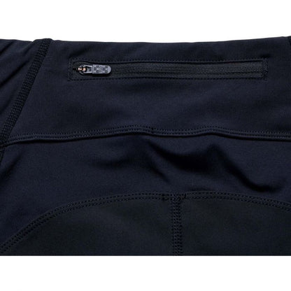 Close-up of a black athletic shorts with a zipper pocket on a white background