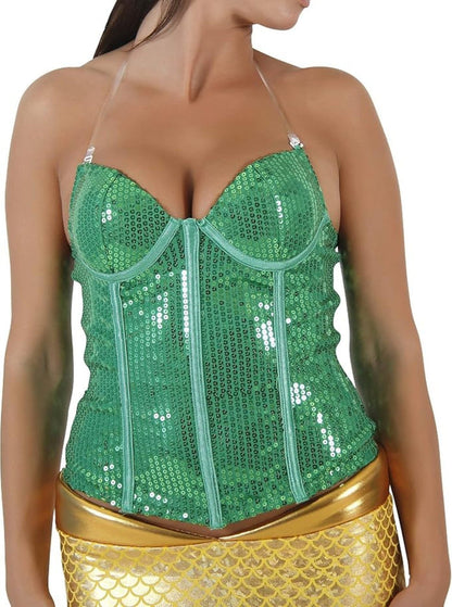 Women's Mermaid Halloween Costume Cosplay Sparkly Sequin Corset - TVStoreOnline