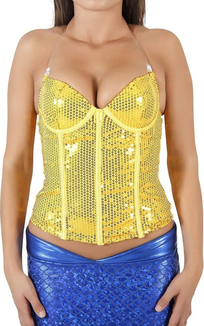 Women's Mermaid Halloween Costume Cosplay Sparkly Sequin Corset - TVStoreOnline