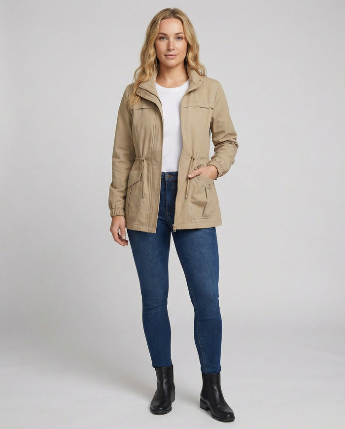 Women's Utility Jacket UK – Drawstring Waist Flap Pockets | The Sunniva | Huna