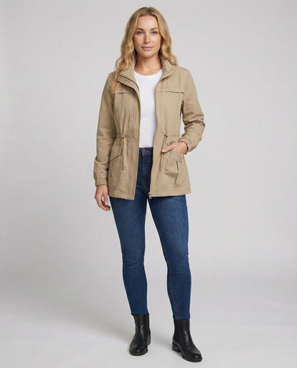 Women's Utility Jacket UK – Drawstring Waist Flap Pockets | The Sunniva | Huna