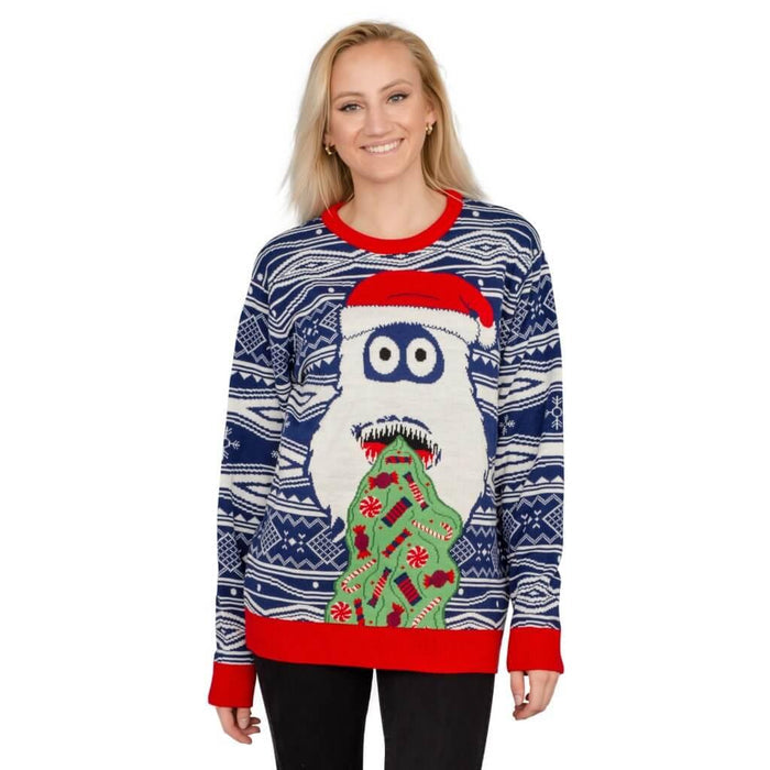 Women's Yeti Santa Hat Throw up Candy Ugly Christmas Sweater 8