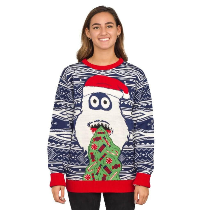 Women's Yeti Santa Hat Throw up Candy Ugly Christmas Sweater 3