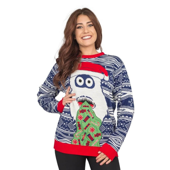 Women's Yeti Santa Hat Throw up Candy Ugly Christmas Sweater 2