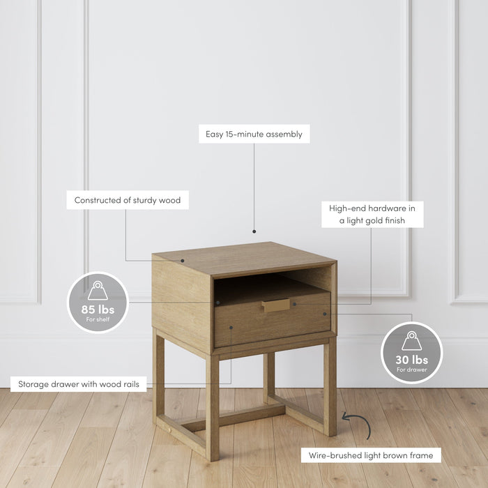 Wood Modern Farmhouse Nightstand with Drawer - Nathan James