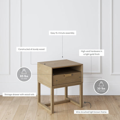 Wood Modern Farmhouse Nightstand with Drawer - Nathan James