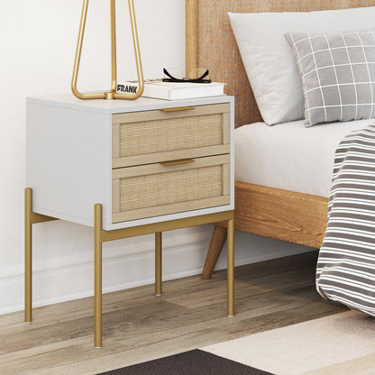 Wood & Rattan 2 - Drawer Nightstand White - Nathan James