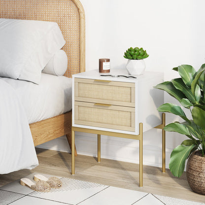 Wood & Rattan 2-Drawer Nightstand White - Nathan James