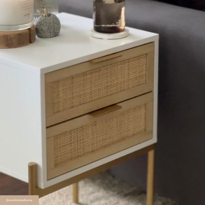 Wood & Rattan 2-Drawer Nightstand White - Nathan James