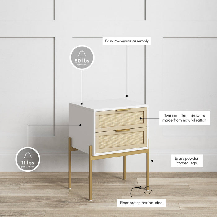 Wood & Rattan 2-Drawer Nightstand White - Nathan James