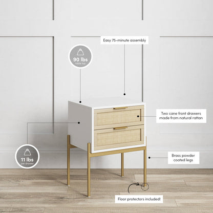 Wood & Rattan 2-Drawer Nightstand White - Nathan James
