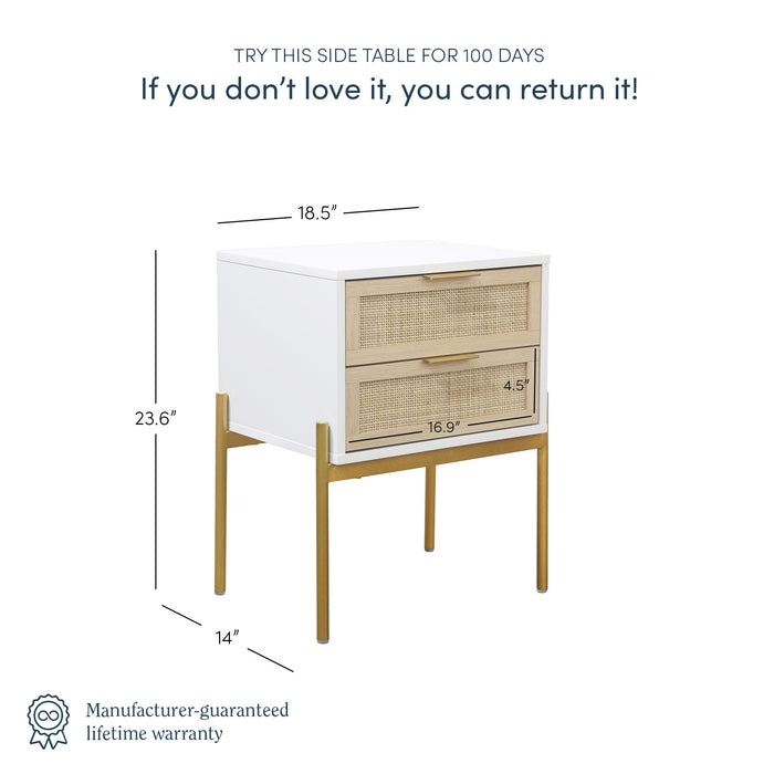Wood & Rattan 2-Drawer Nightstand White - Nathan James