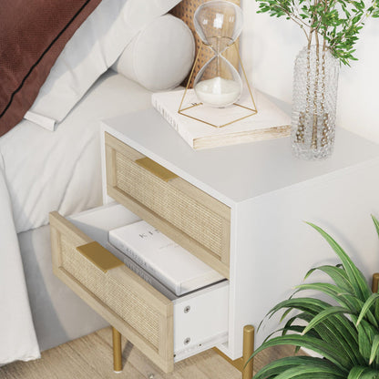 Wood & Rattan 2-Drawer Nightstand White - Nathan James
