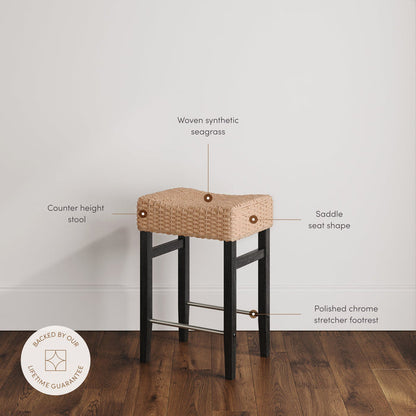 Woven Seagrass Counter Height Bar Stool Black - Nathan James