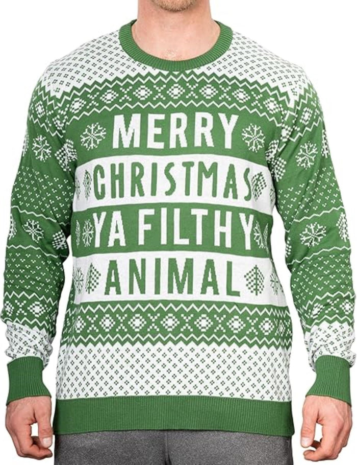 Ya Filthy Animal Quote Adult Unisex Ugly Christmas Sweater (Green) - TVStoreOnline