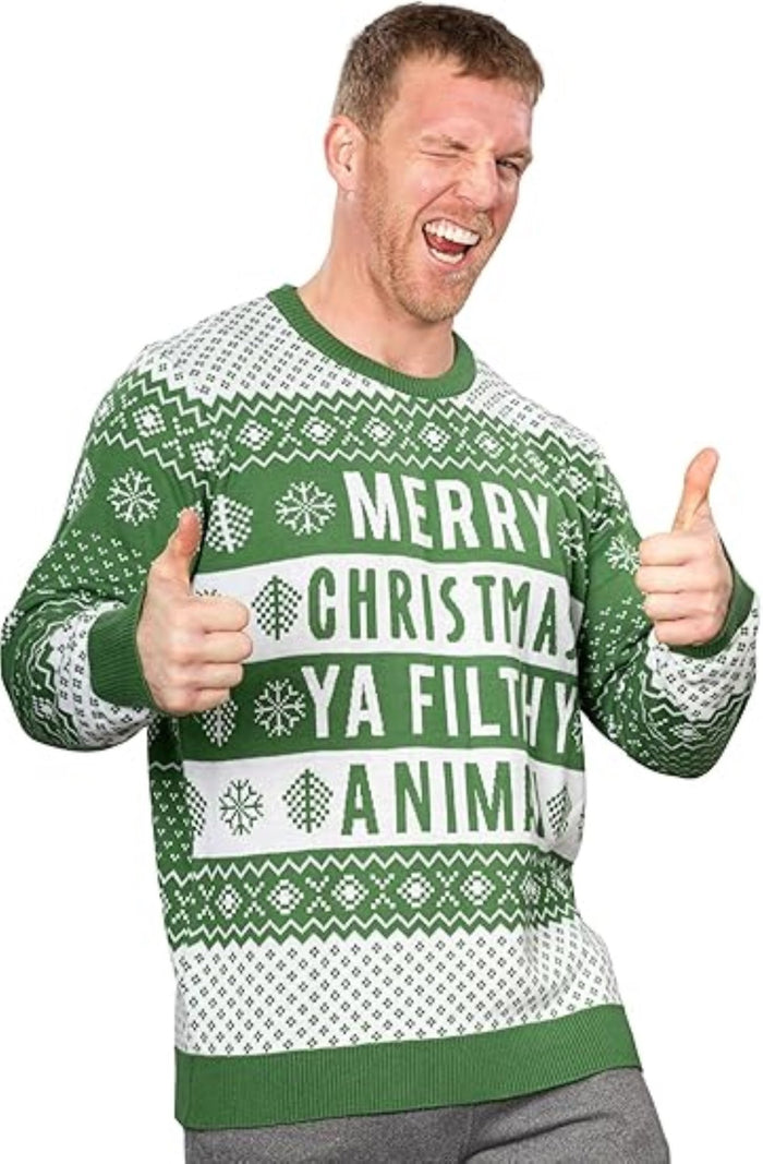Ya Filthy Animal Quote Adult Unisex Ugly Christmas Sweater (Green) - TVStoreOnline