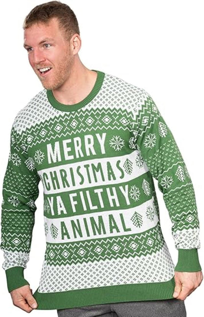 Ya Filthy Animal Quote Adult Unisex Ugly Christmas Sweater (Green) - TVStoreOnline