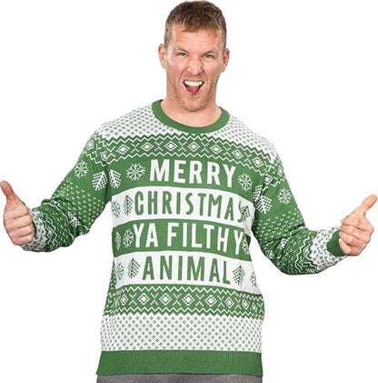 Ya Filthy Animal Quote Adult Unisex Ugly Christmas Sweater (Green) - TVStoreOnline