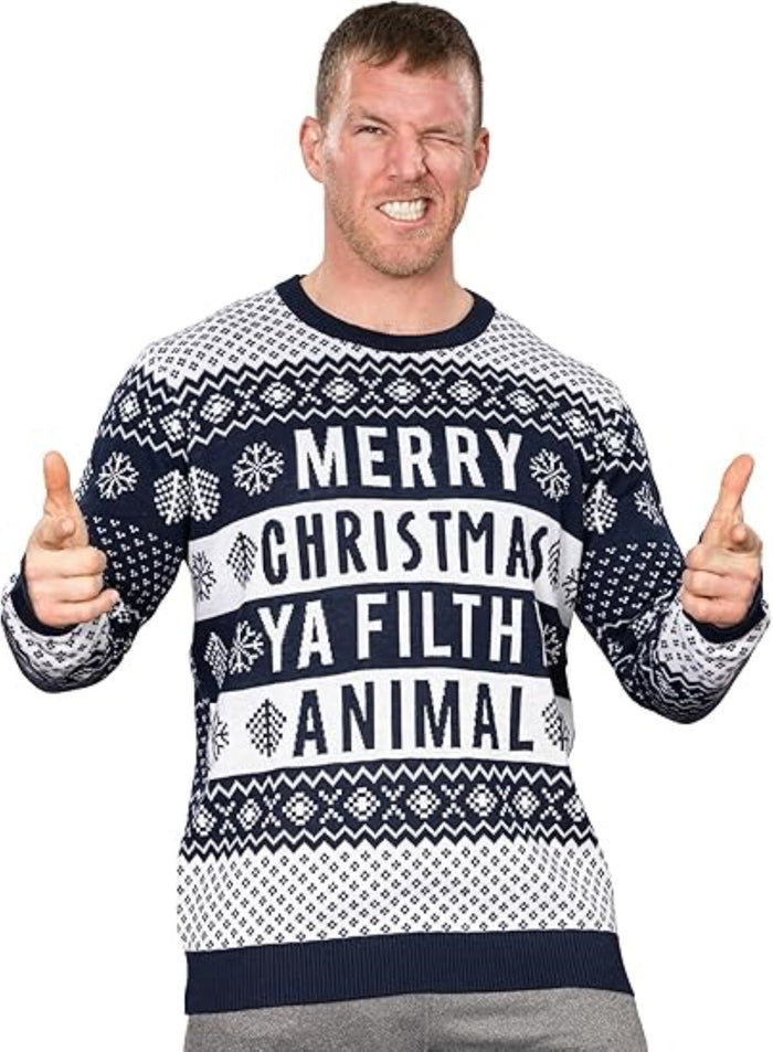 Ya Filthy Animal Quote Adult Unisex Ugly Christmas Sweater (Navy) - TVStoreOnline