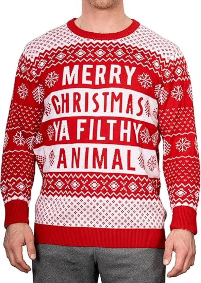 Ya Filthy Animal Quote Adult Unisex Ugly Christmas Sweater (Red) - TVStoreOnline
