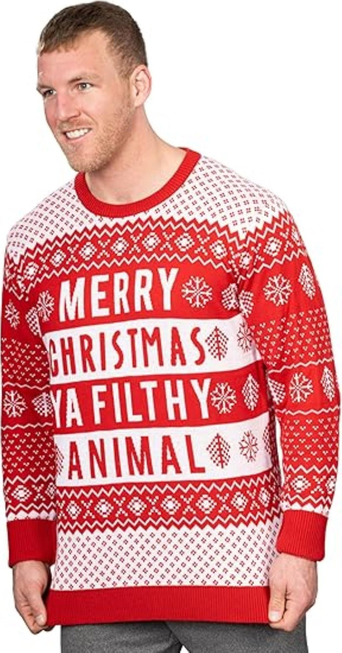Ya Filthy Animal Quote Adult Unisex Ugly Christmas Sweater (Red) - TVStoreOnline