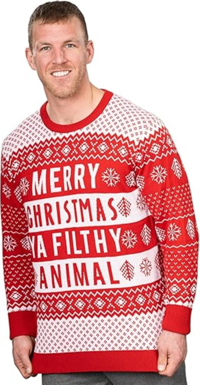 Ya Filthy Animal Quote Adult Unisex Ugly Christmas Sweater (Red) - TVStoreOnline