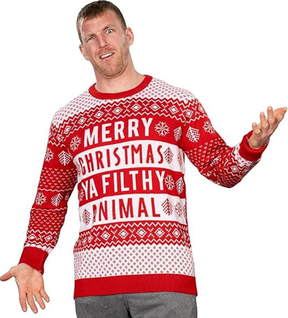 Ya Filthy Animal Quote Adult Unisex Ugly Christmas Sweater (Red) - TVStoreOnline