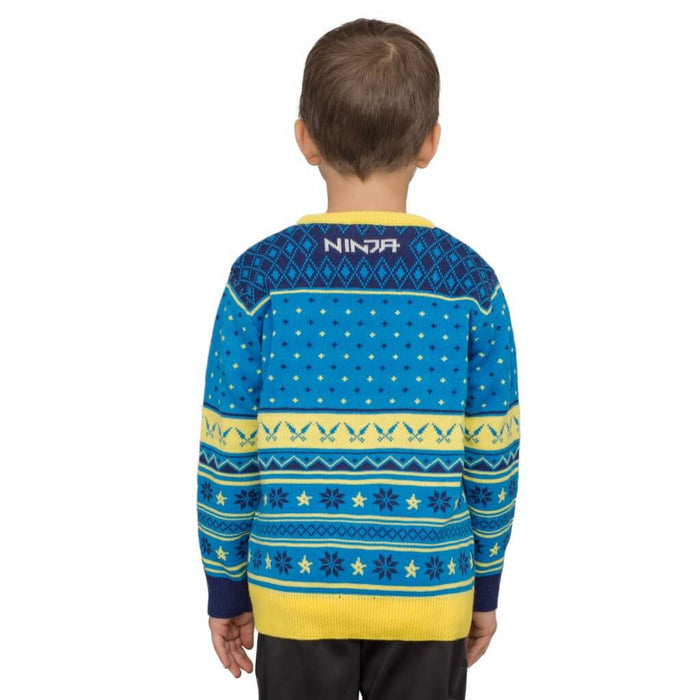Ninja Blue and Yellow Ninja Logo Christmas Pattern Ugly Sweater 5