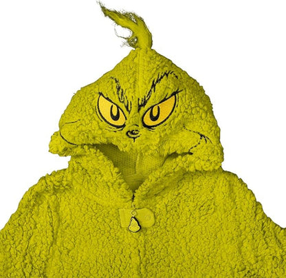Youth Kids Toddler Grinch Sherpa Union Suit Pajamas Halloween Cosplay Costume - TVStoreOnline